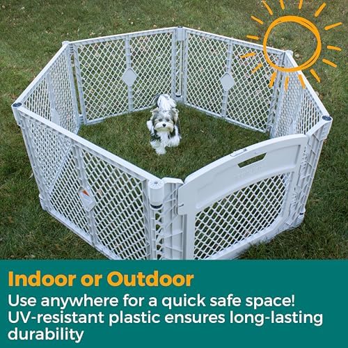 MyPet North States Petyard Plus: 5.5 Ft. Wide Folding Dog Playpen Indoor or Outdoor. 6-Panel Freestanding Play Pen Dog Gate Made in USA. 26" Tall, Light Gray - Image 7