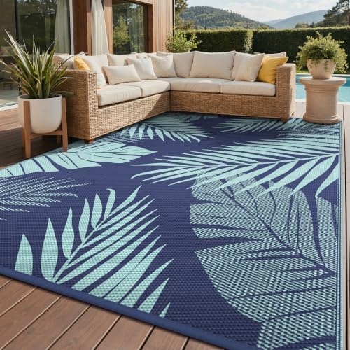 GENIMO Outdoor Rug, Waterproof Plastic Rugs for Patio, 8'x10' Navy Green by GENIMO