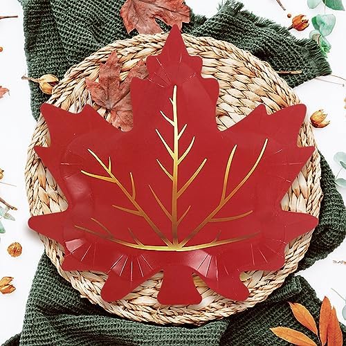 Whaline 30Pcs Fall Thanksgiving Paper Plates Maple Leaf Disposable Plate 3 Colors Gold Foil Autumn Leaves Tableware Plates for Harvest Wedding Holiday Supplies Decor - Image 5