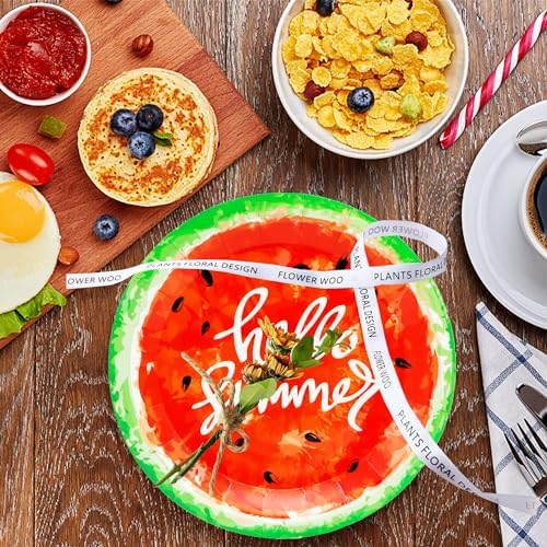 50Pcs Watermelon Party Supplies Watermelon Paper Plate,7" Sweet Water melon Dessert Plates Summer Fruit Plates for Baby Shower Summer Fruit Birthday Party Decor (Red) - Image 3