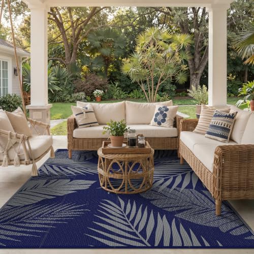 GENIMO Outdoor Rug, Waterproof Plastic Rugs for Patio, 8'x10' Blue Grey - Image 5