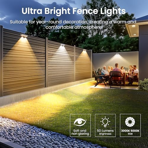 SOLPEX Solar Fence Lights Outdoor, 9 Fixed Colors ＆ Color Changing Fence Solar Lights Outdoor Waterproof IP65, LED Deck Lighting for Backyard Wall Step Patio Railing Pool Porch (12 Pack) - Image 4
