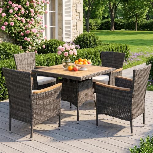 Wisteria Lane Rattan Patio Table and Chairs Set with Acacia Wood Tabletop - Image 4