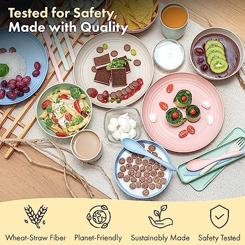 FOODLE Wheat Straw Dinnerware Set - Non-Toxic Kids Plates and Bowls Sets - Image 4