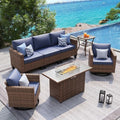 UDPATIO Patio Furniture Set with Fire Pit Table, Rocking Swivel Chairs, 5 Pieces Outdoor Furniture Sets, All-Weather Wicker Outdoor Sectional Sofa with Waterproof Cover, 4'' Thickened Cushion, Navy by UDPATIO