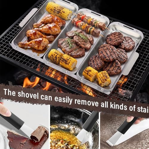 BBQ Vegetable Grill Basket Set, 4 Piece Stainless Steel Grill Pan Set with Universal Handle & lid, Dishwasher Safe, for Outdoor Cooking, Camping, Picnic, For Grilling Fish Veggies & Meats - Image 5
