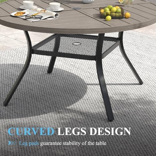 VICLLAX Patio Table and Chair Set of 4, All Weather Metal Round Outdoor Dining Furniture Set-40.6" Round Outdoor Table and Chairs, Grey Wood Grain Tabletop - Image 6