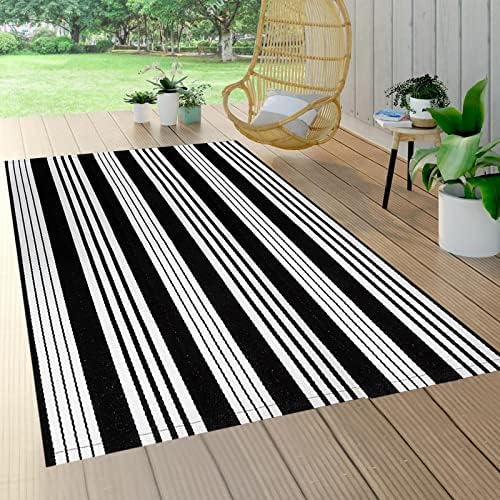 Black and White Outdoor Patio Rug 4'x 6',Cotton Porch Outdoor Area Rug - Image 4