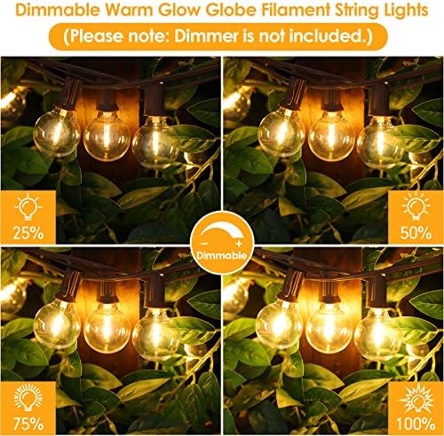 Mlambert 50Ft Outdoor String Lights, G40 Globe Patio Lights with 25+2 Waterproof LED Hanging Plastic Bulbs for Gazebo Pergola Cafe Bedroom-Brown Wire - Image 3