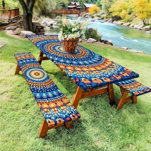 Picnic Table Cover with Bench Covers and Bag, Camping Essentials, Waterproof Windproof Camping Tablecloth, Fitted Tablecloth Cover with Elastic Edge for Indoor Outdoor 3 PCS 30x60 Inch - Image 4