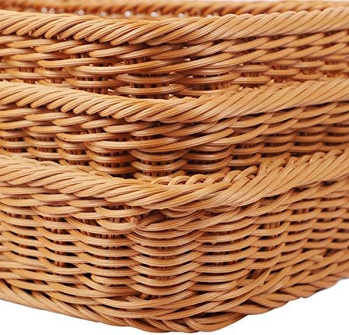 KEILEOHO 3 Packs Poly Wicker Bread Baskets Set of 16 14 12 Inch, Handmade Woven Pantry Organizer, Tabletop Food Serving Baskets for Fruits, Vegetables and Snacks, Restaurant, Hotel Serving, Brown - Image 2