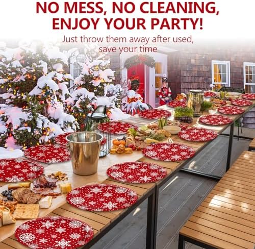 Qyeahkj 50 Pcs Winter Oval Paper Plates Disposable Large 11" Winter Snowflake Plates Red and White Party Platters Decoration Supplies for Xmas Holiday Party Dinner Serving Dish Tableware Decor - Image 6