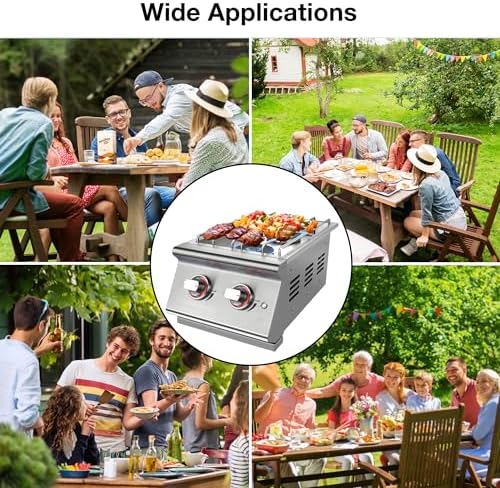 Double Grilling Side Burners for Outdoor Kitchen, 2 * 15,000BTU Liquid Propane Burners, Duty Heavy 304 Stainless Steel, Built-in Side Burner for BBQ Island Grill, with Natural Gas Kit - Image 5