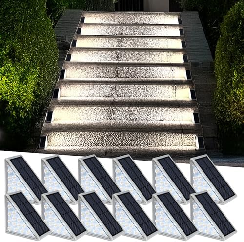 AUDLES LED Solar Step Lights Waterproof Outdoor Stair Lights, Solar Deck Lights Outdoor Decor IP67 Solar Decoration Lights for Yard (Cool White, 12 Pack) by AUDLES