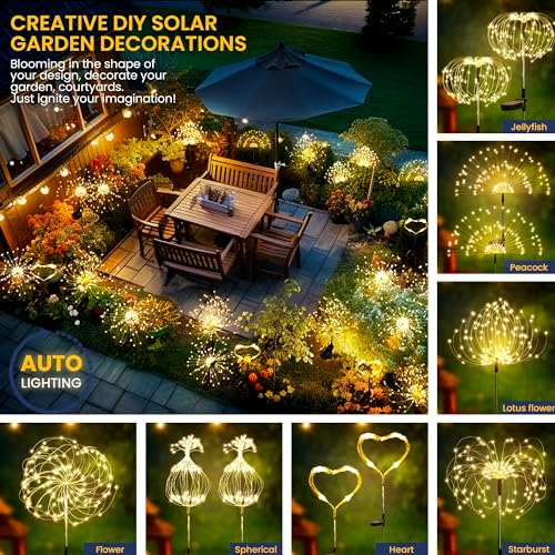 GIGALUMI 2 Pack Solar Firework Lights Outdoor, Garden Decor, Warm White - Image 2