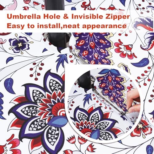 SquarePie Rectangle Outdoor Tablecloth with Umbrella Hole and Zipper 60x84 Inch, SpillProof Wipeable Patio Table Cloth for Spring Summer Garden Backyard Camping Picnic, Botanical Gorgeous Flowers - Image 2