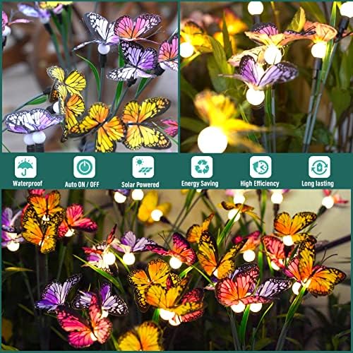 TONULAX Solar Garden Lights - 6 Pack Swaying Butterfly Light, Swaying in The Wind, Solar Outdoor Lights, Yard Patio Pathway Decoration, High Flexibility Iron Wire & Realistic Butterflies - Image 3