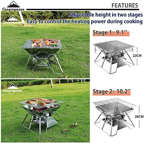 CAMPINGMOON Portable Fire Pit Grill 14 Inch Stainless Steel MT-2 - Image 4