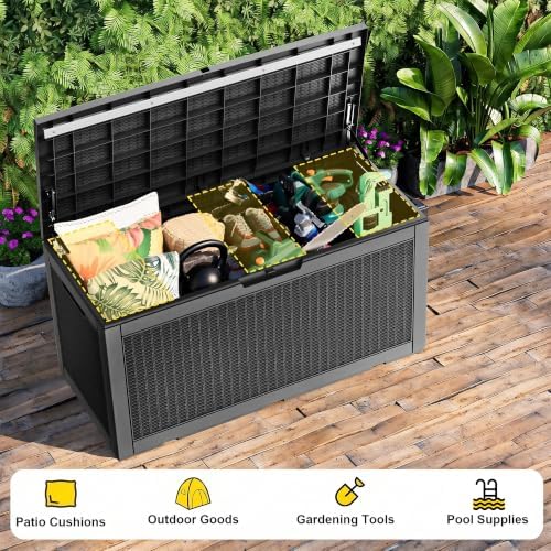 120 Gallon Waterproof Outdoor Storage Box,Resin Deck Box,Lockable Outside Storage Box Container for Patio,Garden (120 Gallon,Black) - Image 2