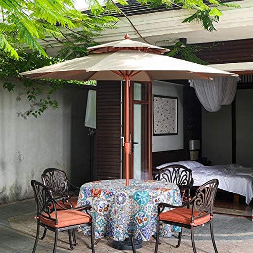 EHouseHome Outdoor and Indoor 60inch Round Tablecloth with Umbrella Hole and Zipper, Waterproof Zippered Patio Cloths, Spring/Summer Table Covers for Backyard Circular Table/BBQs/Picnic - Image 2