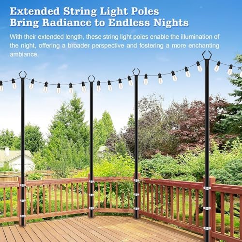 2 Pack String Light Poles,10 Ft Metal Poles with Fork for Outdoor String Lights,Outdoor Light Poles with Fork,Poles/Post/Stand for Outside,Patio,Deck,Backyard,Garden Wedding,Party - Image 4