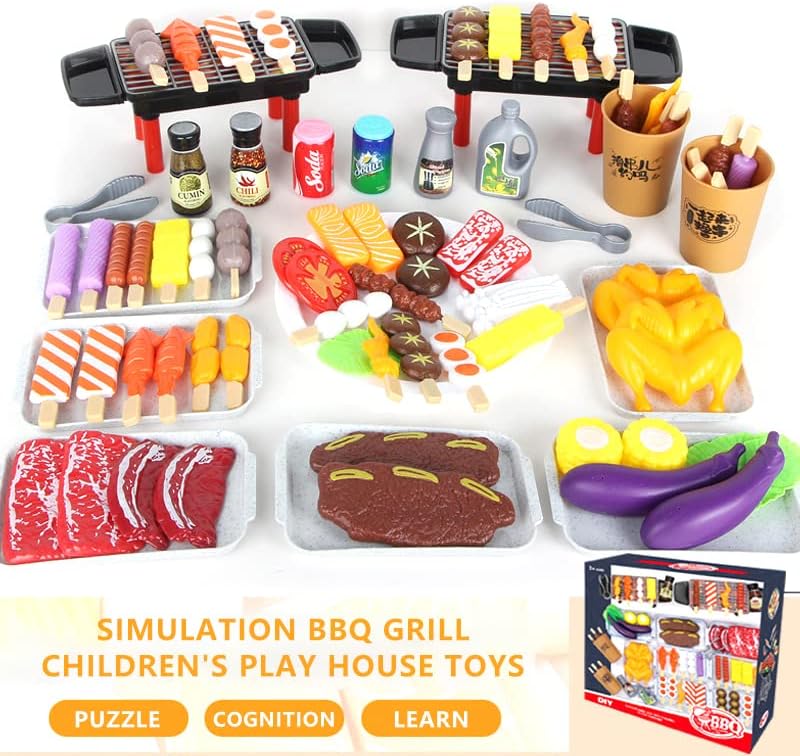 80-Piece Interactive BBQ Grill Playset Toy - Realistic Pretend Cooking Set with Grill Tools & Food Accessories for Kids Ages 3-8, BPA-Free Learning Toys for Boys Girls Toddlers - Image 2