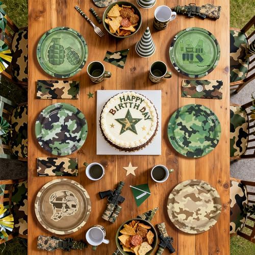 60Pcs Camo Army Birthday Party Paper Plates 7 Inch Disposable Heavy Duty Camo Military Dessert Plates Camouflage Military Decorations for Soldier Boys Men Army Hunting Birthday Party Supplies - Image 5
