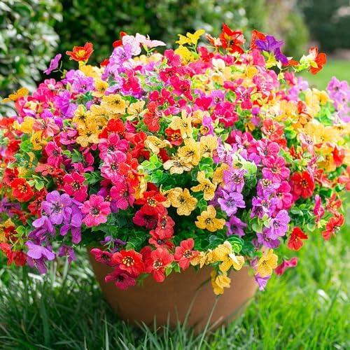 Daisy Artificial Flowers for Outdoors Decor, 12 Bundles Faux Daisy with Eucalyptus Fake Plants Greenery UV Resistant Look Real Colorful Faux Flowers for Outside Planter Porch Patio Yard Gardens, Mix - Image 2