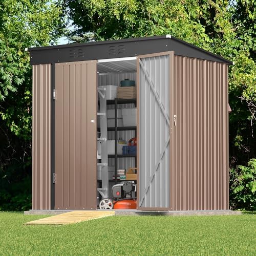 Gizoon 6x4 FT Outdoor Shed, Metal Garden Shed Lockable Doors, Brown - Image 2