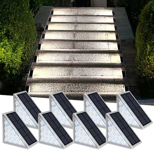 AUDLES LED Solar Step Lights Waterproof Outdoor Stair Lights, Solar Deck Lights Outdoor Decor IP67 Solar Decoration Lights for Yard (Cool White, 8 Pack) by AUDLES
