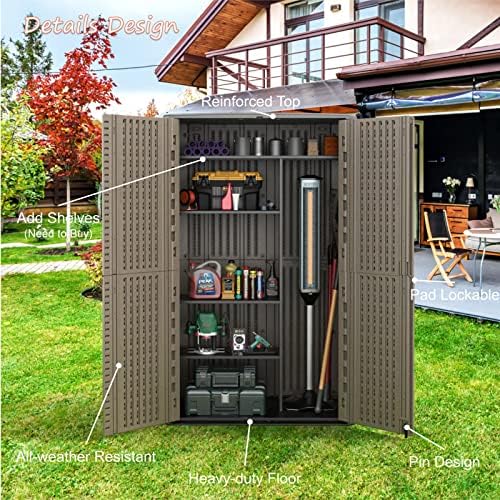Mrosaa Sheds & Outdoor Storage, 52 Cu.ft Vertical Storage with Floor, Cabinet Waterproof for Garage Pool Bike Shed, Garden , Coffee Brown - Image 6