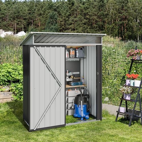 JY QAQA 5x3 FT Outdoor Garden Storage Shed, Waterproof Metal Garden Sheds with Window and Lockable Double Door, Weather Resistant Steel Tool Storage House Shed for Patio, Lawn Dark Gray - Image 7