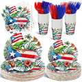 FoldTier 350 Pcs Puerto Rico Party Decoration Disposable Paper Plates Napkin Cup Puerto Rico Latin Birthday Tableware Tropical Fiesta Flag Coqui Frog for Summer Bachelorette Pool Party Serve 50 Guests by FoldTier