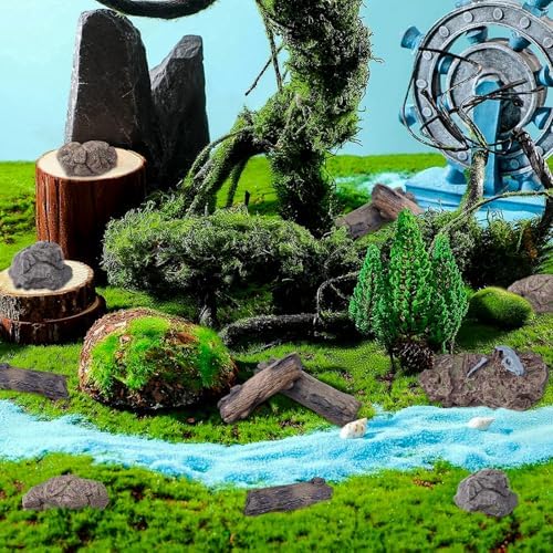 Morofme 7pcs Diorama Rocks Plastic Tree Stump Mini Rockery Stone Micro-Landscape Stone Figurines Diorama Stumps Ornaments Artificial Miniature Rocks for Projects Sand Table Landscape Train Garden - Image 4