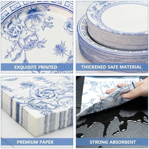 180PCS Blue White Paper Plates and Napkins Party Supplies Serve 60 - Image 3
