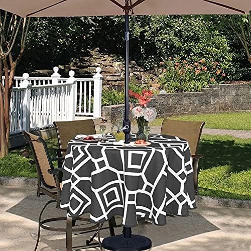 LUSHVIDA Moroccan Round Outdoor Tablecloth with Umbrella Hole 60 Inch Black - Image 3