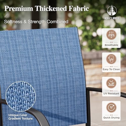 HERA'S HOUSE 7pc Outdoor Patio Dining Set, Wood-Look Metal Table, Blue - Image 4