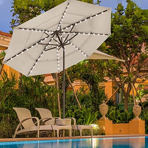 EliteShade USA 10-Year-Non-Fading 9ft 3-Tier Market Patio Umbrella, Commercial Table Umbrella with 80 Solar LED Lights, Crank Open, Windproof & UPF 50+ UV Protection for Garden, Deck, Pool, Backyard, Antique Beige - Image 4