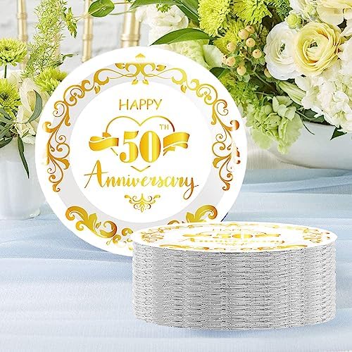 80Pcs 50th Anniversary Paper Plates Golden Wedding Celebration Party Supplies 7" Dessert Plates, for Fifty Anniversary Party Decoration - Image 5