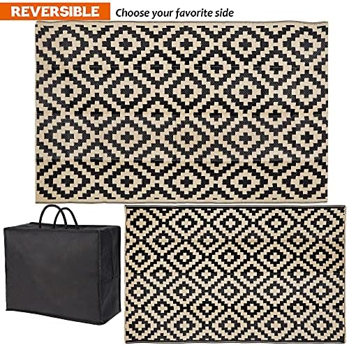 SAND MINE Waterproof Outdoor Rug 5x8 ft, Plastic Reversible Rug, Modern Area Rug, Large Floor Mat for Outdoors, RV, Patio, Backyard, Deck, Picnic, Beach, Camping, Black & Beige - Image 3