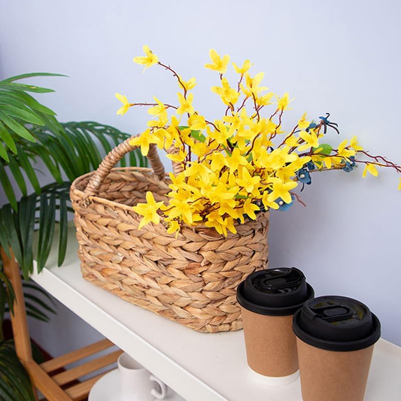 Wicker Storage Basket with Handle Hand-Woven Natural Water Hyacinth Rattan Picnic Caddy Utensil Caddy Countertop Cutlery Holder Silverware Holder Baskets Bags Container for Indoor Outdoor - Image 7