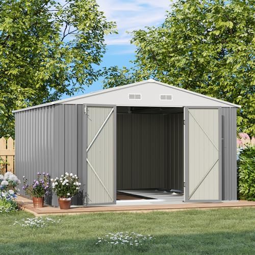 Patiowell 10x10 FT Outdoor Storage Shed with Floor Frame, Gray by Patiowell