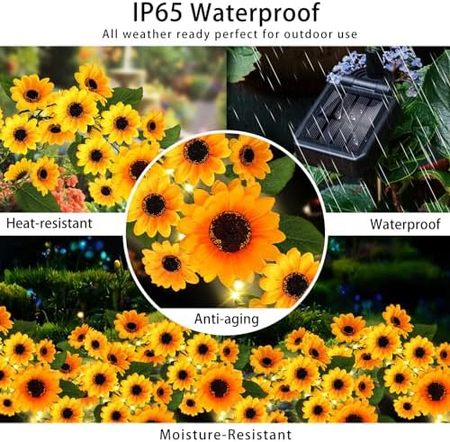 Solar Garden Lights Outdoor, Solar Sunflower Lights with 46 Lifelike Sunflower, Waterproof 90 Bright LED Fall Flowers Garden Decor for Patio Flower Bed Yard, Gift for Mom (2 Pack) - Image 3