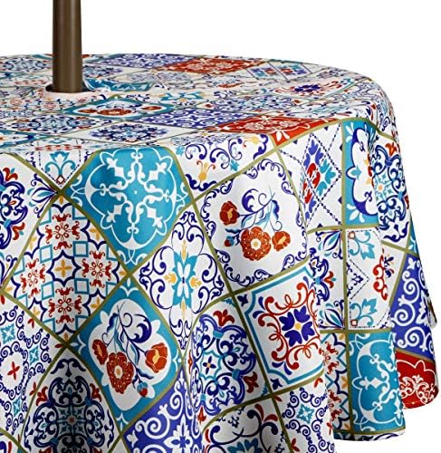 EHouseHome Outdoor and Indoor 60inch Round Tablecloth with Umbrella Hole and Zipper, Waterproof Zippered Patio Cloths, Spring/Summer Table Covers for Backyard Circular Table/BBQs/Picnic - Image 3