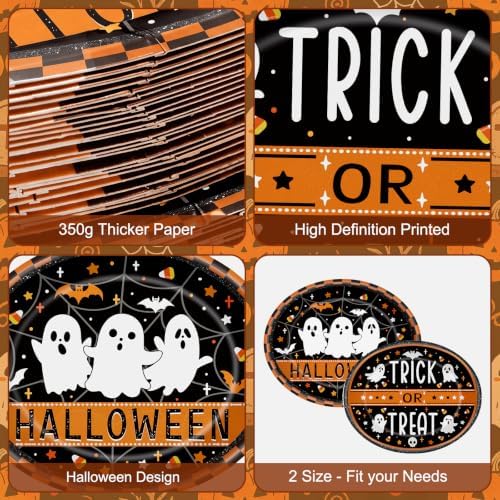 50 Pcs Halloween Paper Plates Set - Large Disposable Ghost Oval Dinner Dessert Plates, Cute Halloween Printed Paper Plates Tableware for Happy Halloween Party Decorations Supplies Table Decor - Image 4