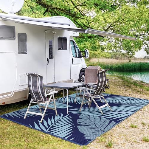 GENIMO Outdoor Rug, Waterproof Plastic Rugs for Patio, 9'x12' Blue - Image 5
