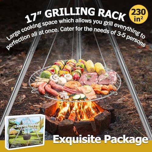 Joyfair Campfire Camping Tripod Grill Grate(17” Dia.), Stainless Steel - Image 5
