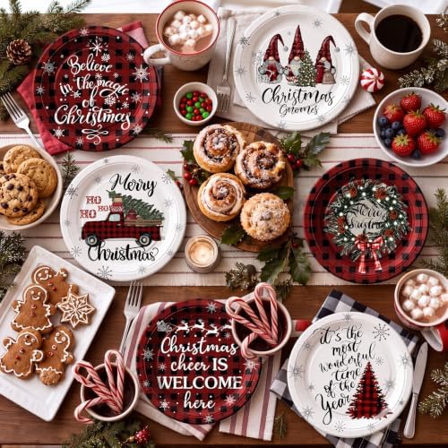 Rtteri 100 Pcs Christmas Paper Plates Disposable 9 Inch Buffalo Plaid Plate - Image 5