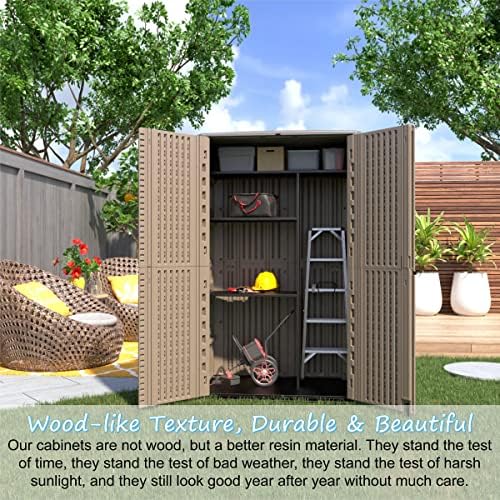 Mrosaa Sheds & Outdoor Storage, 52 Cu.ft Vertical Storage with Floor, Cabinet Waterproof for Garage Pool Bike Shed, Garden , Coffee Brown - Image 3