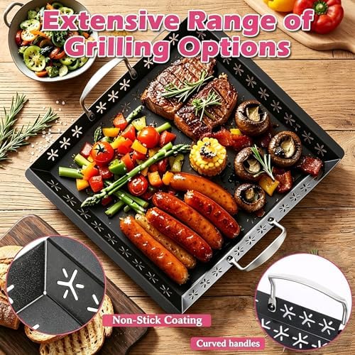 Vegetable Grill Basket for Outdoor Grill - 18.9"*16.5"Extra Large XXXL Heavy-Duty Veggie Grilling Basket, Non-stick Enamel Coating, Grilling Accessories for Grills and Vegetables - Image 3